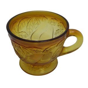 Carnival Glass Punch Cup Leaf Pears Pattern Iridescent Amber Vintage